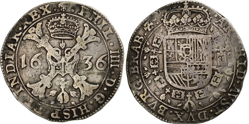 Spanish Netherlands, Duchy of Brabant, Philip IV, Patagon, 1636, Brussels
Crown...