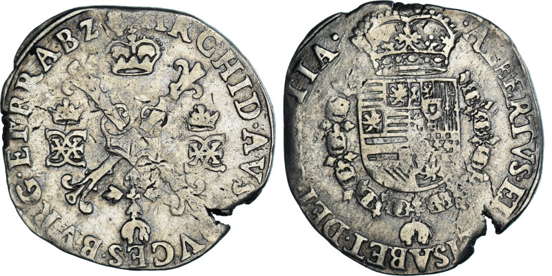 Coin, Spanish Netherlands, BRABANT, Albert & Isabella, 1/4 Patagon, Anvers
Very...