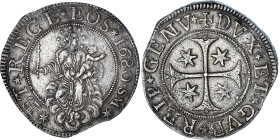 Italy, Republic of Genoa, Scudo, 1680, Genoa, SM, AU(50-53), Silver, KM:79