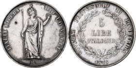 Kingdom of Lombardy-Venetia, 5 Lire, 1848, Milan, Silver, AU(50-53), KM:22.1