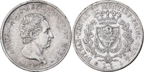 Kingdom of Sardinia, Carlo Felice, 5 Lire, 1827, Genoa, Silver, AU(50-53)