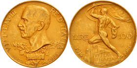 Italy, Vittorio Emanuele III, 100 Lire, 1925, Rome, Gold, AU(50-53), KM:66