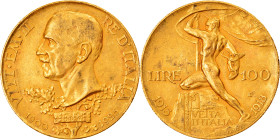 Italy, Vittorio Emanuele III, 100 Lire, 1925, Rome, Gold, AU(50-53), KM:66