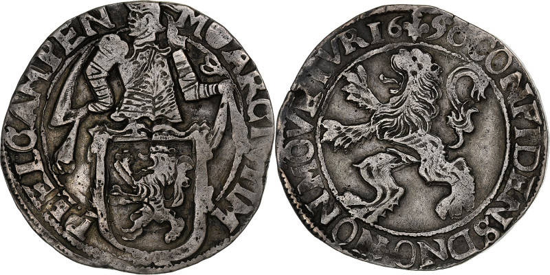 Netherlands, Leeuwendaalder, 1650, Kampen, Silver, EF(40-45), KM:42.2
Knight st...