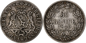 City of Bremen, 36 grote, 1840, Bremen, Silver, EF(40-45), KM:233