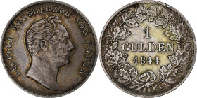 Grand Duchy of Baden, Leopold I, Gulden, 1844, Karlsruhe, Silver, EF(40-45)