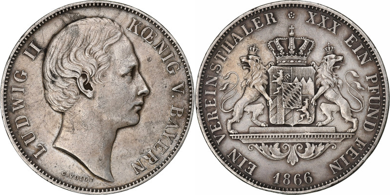 Kingdom of Bavaria, Ludwig II, Vereinsthaler, 1866, Munich, Silver, AU(55-58)
B...