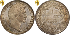 Kingdom of Bavaria, Ludwig I, Gulden, 1844, Munich, Silver, PCGS, UNC