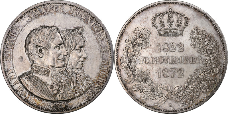 Kingdom of Saxony, Johann, 2 Thaler, 1872, Dresden, Silver, AU(55-58)
Bust of t...