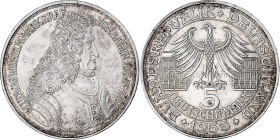 Germany, 5 Mark, Ludwig Wilhelm, 1955, Karlsruhe, Silver, AU(55-58), KM:115