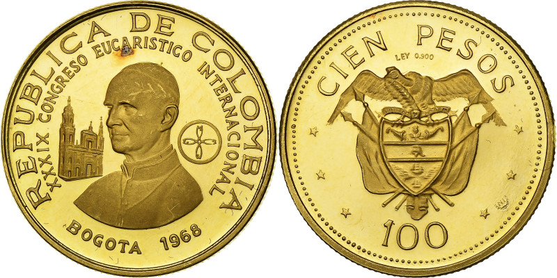 Colombia, 100 Pesos, Int. Eucharistic Congress, 1968, Bogota, Proof, Gold
Bust ...