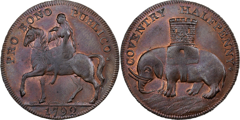 United Kingdom, Warwickshire, Halfpenny Token, 1792, Coventry, Copper
Woman on ...