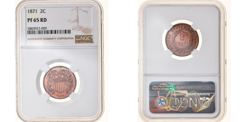 United States, 2 Cents, Union Shield, 1871, Philadelphia, Proof, Bronze, NGC
Sh...