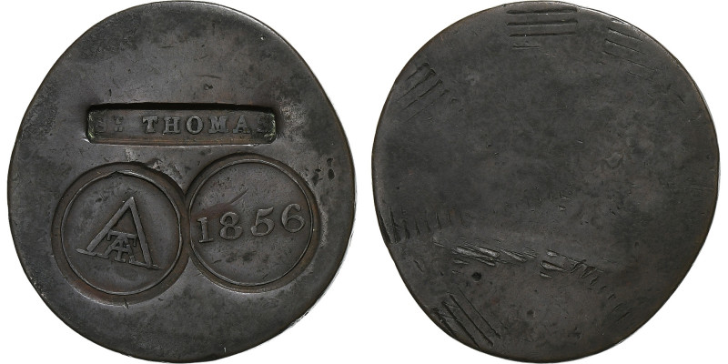 Saint Thomas Island, Penny, 1856, Copper, AU(50-53)
Countermarks "St THOMAS" , ...