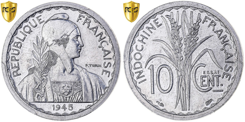 French Indochina, 10 Centimes, Turin, 1945, Paris, Pattern, Aluminum, PCGS
Bust...