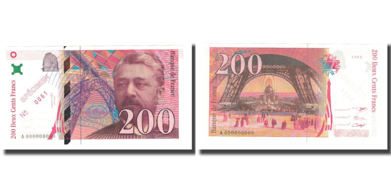 France, 200 Francs, A, UNC 66 EPQ, PMG
Specimen., Gustave Eiffel at right, obse...