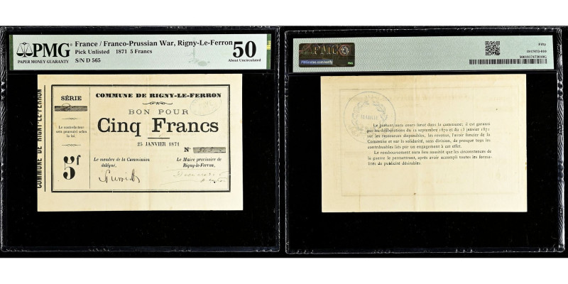 France, Rigny-Le-Ferron, 5 Francs, 1871-01-28, D 565, AU 50, PMG


COUNTRY:Fr...