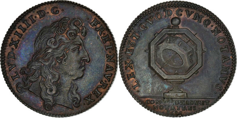 France, Token, Louis XIV, Notaires de Paris, 1683, Copper, Restrike, MS(60-62)
...