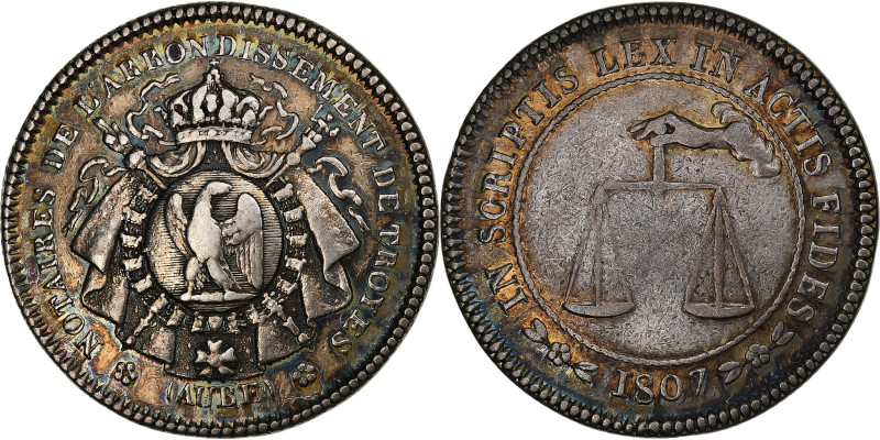 France, Token, Notaires de l'arrondissement de Troyes, 1807, Silver, EF(40-45)
...