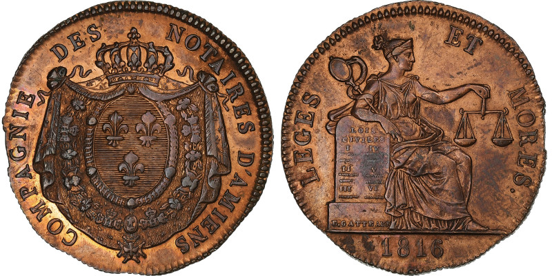 France, Token, Compagnie des Notaires d'Amiens, 1816, Copper, Gatteaux
Crowned ...