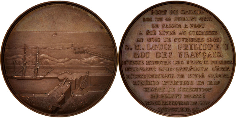 France, Medal, Livraison du bassin du Port de Calais, 1842, Bronze, Dubois
Cala...