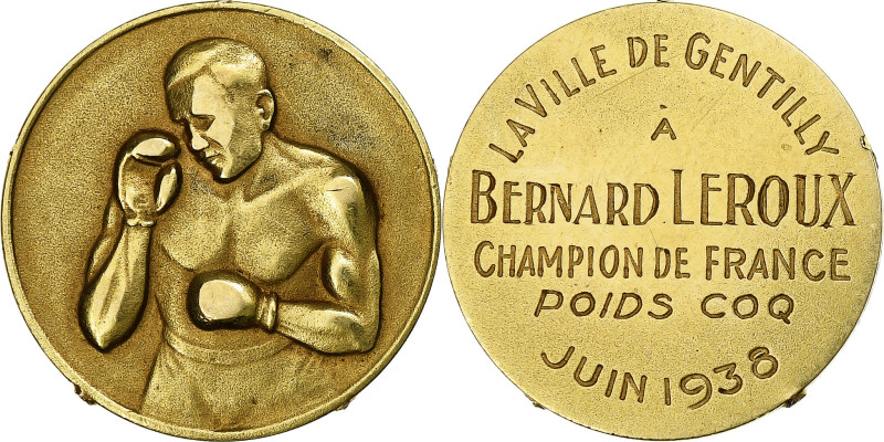 France, Medal, Bernard Leroux, Champion de France Poids Coq, 1938, Gold
Médaill...