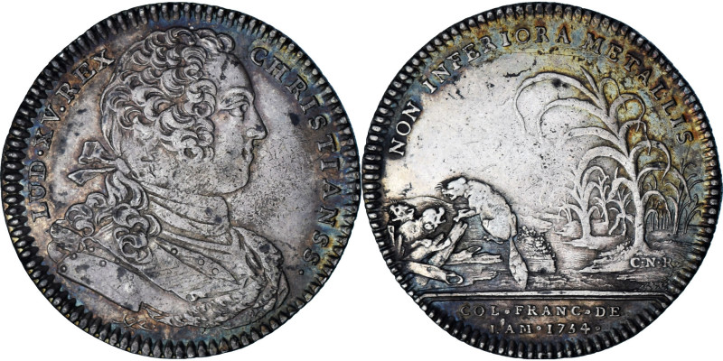 France, Token, Louis XV, French colonies of the Americas, 1754, Silver
Cuirasse...