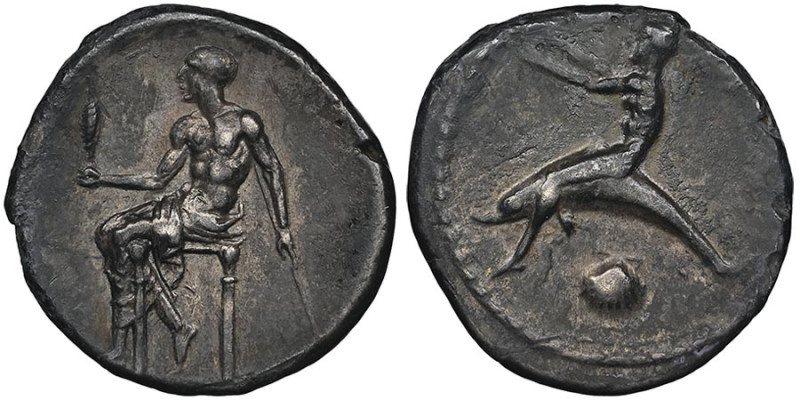 CALABRE
Taras
Nomos ou didrachme, 450-440 avant J.C., AG 8.01 g. Ref : SNG Paris...