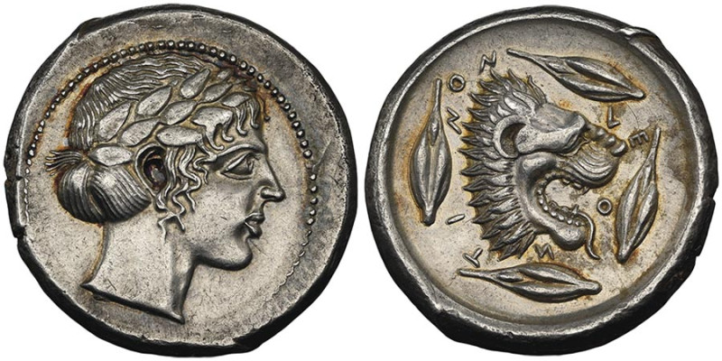 Tétradrachme, Leontini, AG 17.22 g.
Ref : SNG ANS 245–7, Boehringer, Münzgeschic...