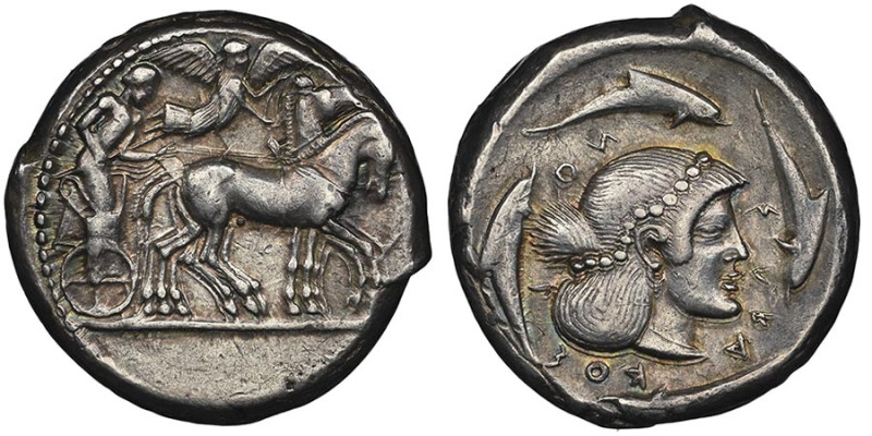 Hiéron Ier 477-466 avant J.-C.
Tétradrachme, Syracuse, 475-470 avant JC, AG 17.3...