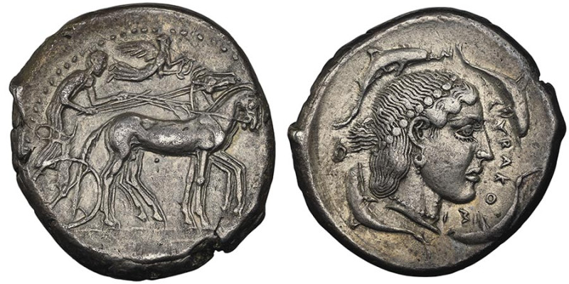 Démocratie 466-413 avant J.-C.
Tétradrachme, Syracuse, 450-440 avant J.C., AG 17...
