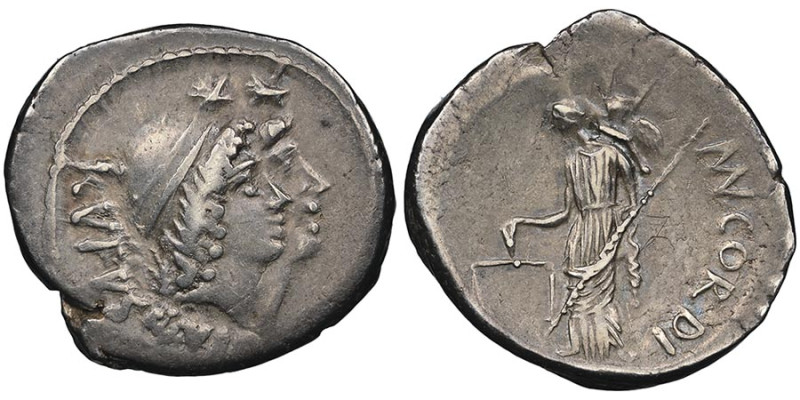 Gens Cordia
Mn.Cordius Rufus, c.46 avant J.C. 
Denarius, Rome, AG 4.07 g.
Avers ...