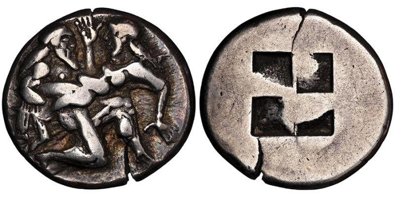 THRACE
Statère, Thasos, 500-480 avant J.C., AG 9.21 g.
Avers : Satyre ithyphalli...