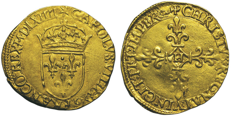 Charles IX 1560-1574
Écu d'or au soleil, La Rochelle, 1564 H, AU 3.38 g. Ref : G...