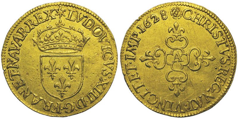 Louis XIII 1610-1643
Écu d'or, Paris, 1628 A, AU 3.37 g.
Ref : G. 55, Fr. 398
Ex...