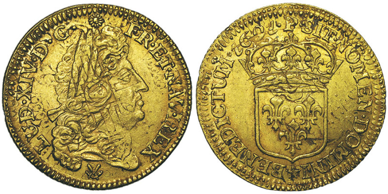 Louis XIV 1643-1715
Louis d'or à l'écu, rf, Dijon, 1691 P, AU 6.69 g. Ref : G. 2...