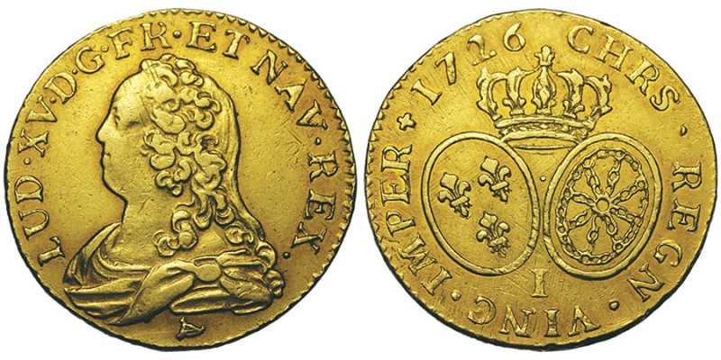 Louis XV 1715–1774
Louis d'or aux lunettes, Limoges, 1726 I AU 8.11 g. Ref : Gad...