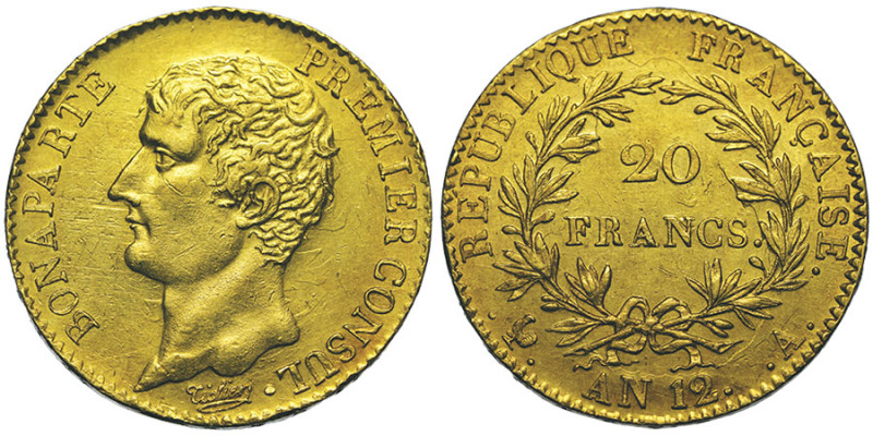 Premier Consul 1799-1804
20 Francs, Paris, AN 12 A, AU 6.45 g. Ref : G. 1020, Fr...