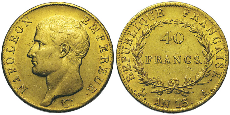 Premier Empire 1804-1814, 40 Francs, Paris, AN 13 A, AU 12.86 g. Ref : G.1081, F...
