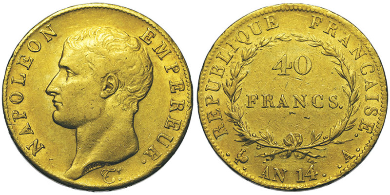 Premier Empire 1804-1814, 40 Francs, Paris, AN 14 A, AU 12.88 g. Ref : G.1081, F...