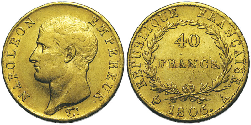 Premier Empire 1804-1814, 40 Francs, Paris, 1806 A, AU 12.88 g. Ref : G.1082, Fr...