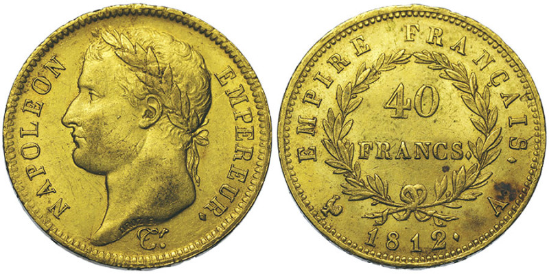 Premier Empire 1804-1814, 40 Francs, Paris, 1812 A, AU 12.86 g. Ref : G.1084, Fr...