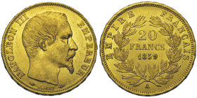 Second Empire 1852-1870
20 francs, Paris, 1859 A, AU 6.41 g. Ref : G. 1061, Fr. 573
Conservation : Superbe