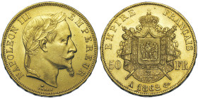 Second Empire 1852-1870
50 Francs, Paris, 1862 A, 6 SUR 5, AU 16,12 g.
Ref : G.1112, Fr. 582
Conservation : Superbe. Rare