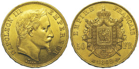 Second Empire 1852-1870
50 Francs, Strasbourg, 1862 BB,, AU 16,12 g.
Ref : G.1112, Fr. 583
Conservation : Superbe