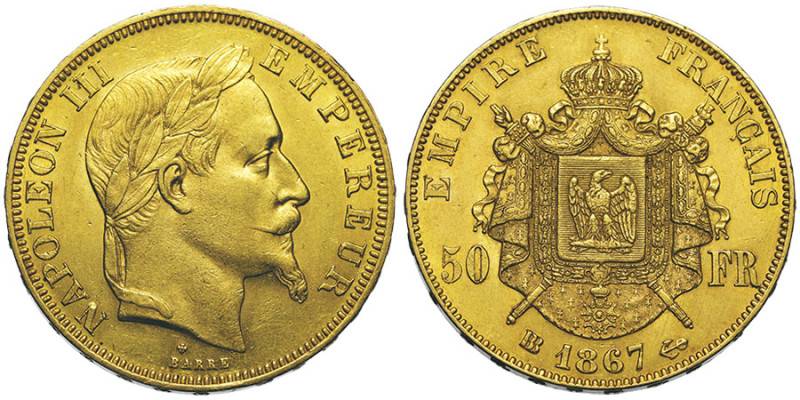 Second Empire 1852-1870, 50 Francs, Strasbourg, 1867 BB, AU 16,12 g.
Ref : G.111...