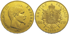 Second Empire 1852-1870, 100 Francs, Strasbourg, 1858 BB, AU 32.25 g.
Ref : G.1136, Fr. 581
Conservation : traces de nettoyage sinon TTB+
Quantité : 1...