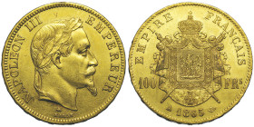 Second Empire 1852-1870, 100 Francs, Paris, 1865 A, AU 32.25 g.
Ref : G.1136, Fr. 580
Conservation : nettoyage au revers sinon Superbe
Quantité : 1517...