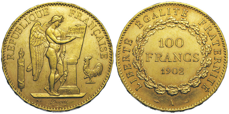 Troisième République 1870-1940, 100 Francs, Paris, 1902 A, AU 32.25 g.
Ref : G. ...