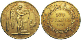 Troisième République 1870-1940, 100 Francs, Paris, 1907 A, AU 32.25 g.
Ref : G. 1137, Fr. 590
Conservation : TTB+